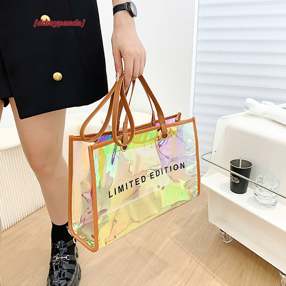 Fashion Women Clear Tote PVC Laser Waterproof Transparent Handbags Large Capacity Shoulder Bag Summer Beach Portable Bags H7.6#26 ddmypanda