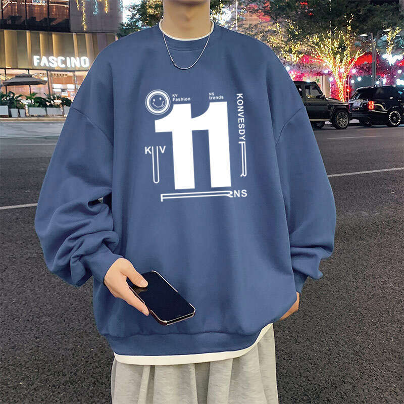 Hoodie Men's Autumn Fashion Brand Long Sleeved Hong Kong Style Round Neck Pure Cotton Loose Fitting Men's Versatile Base Clothes Hoodie