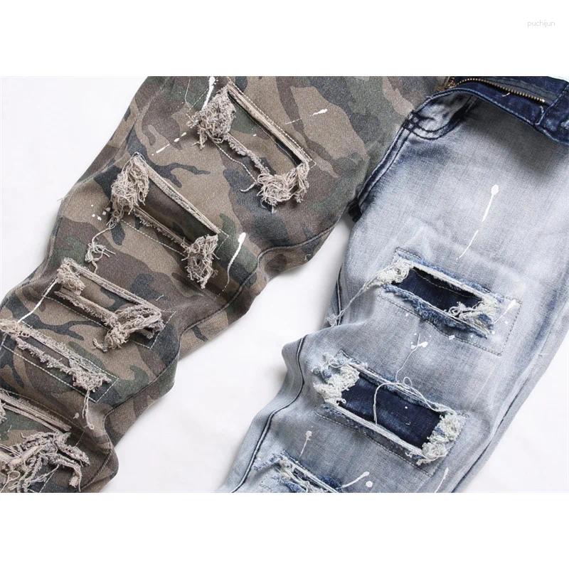 2025 S Fashion Designer Men S Jeans Patchwork Ing Color Matching Street Fashion Design Cool Smart Trend Unique Slim Fit Skinny Pants