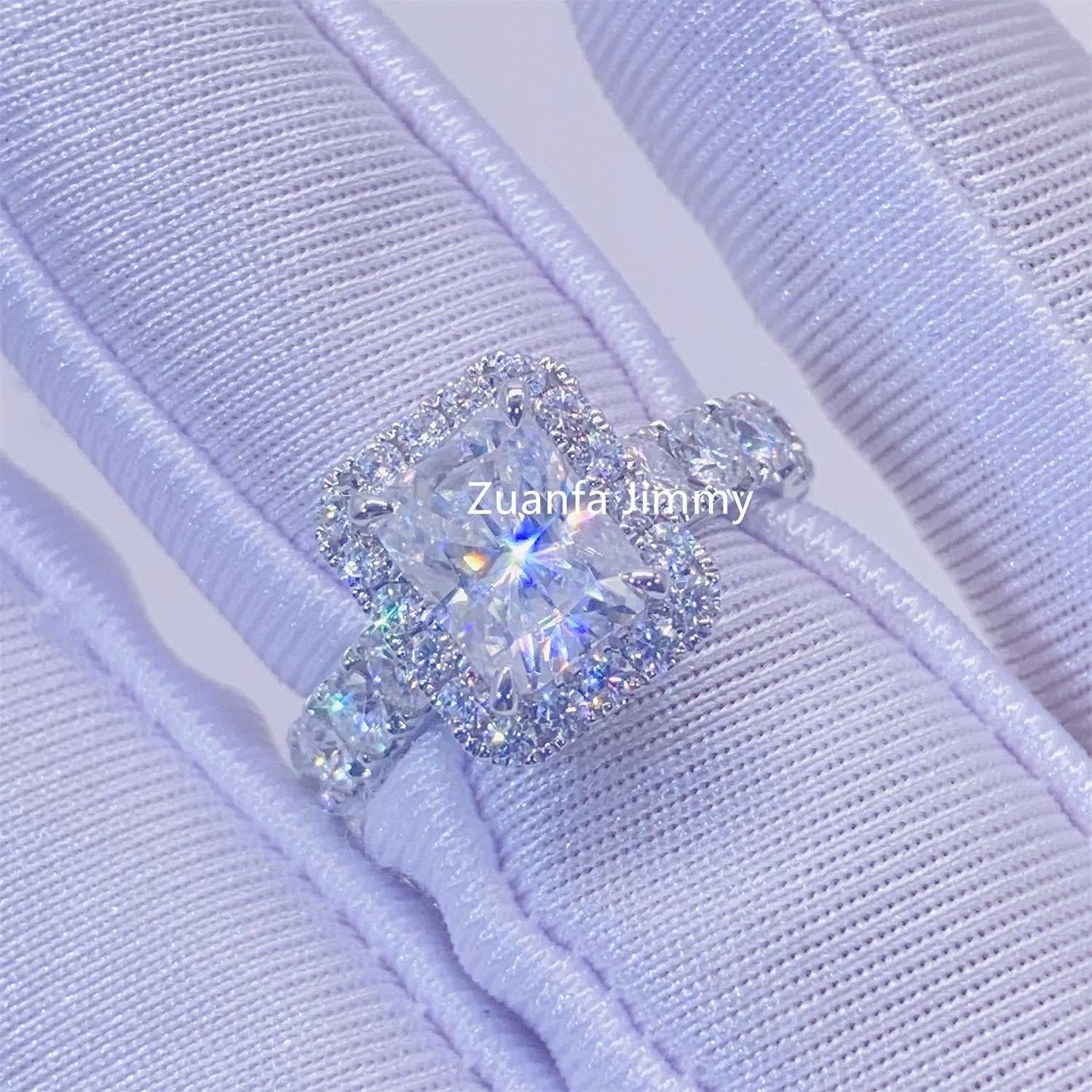 Vintage Boutique 2CT Radiant Diamond 10k white Solid Gold Moissanite Engagement Ring Wedding Bridal Jewelry