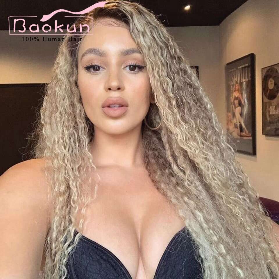13X4 Ash Blonde Curly Front Preplucked 13X6 HD Human Hair Lace Frontal Wig Brazilian Glueless Wigs For Women