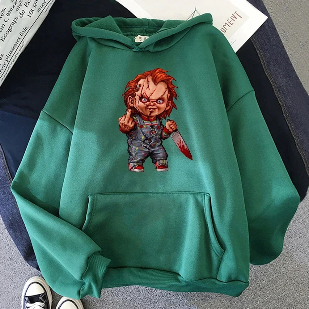 Men Fashion Hoodie Japanese Y2k Fleece Sweatshirt Pullovers Halloween Sweatshirts Mens Clothing Horror Chucky Hoodies 240910