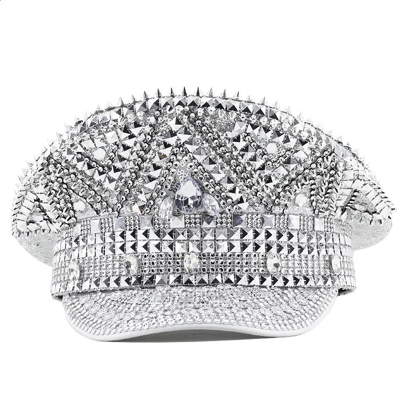 Female Wedding Bride Captain Octagonal Hat Queen Rhinestone Military Hat Sergeant Hat Holiday Birthday Party Hat 240914