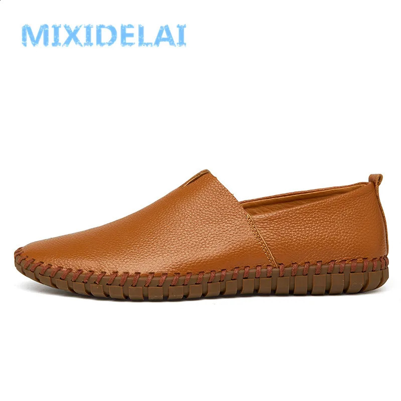 MIXIDELAI Genuine Cow Leather Mens Loafers Fashion Handmade Moccasins Soft Leather Blue Slip On Mens Boat Shoe PLUS SIZE 38~47 240909