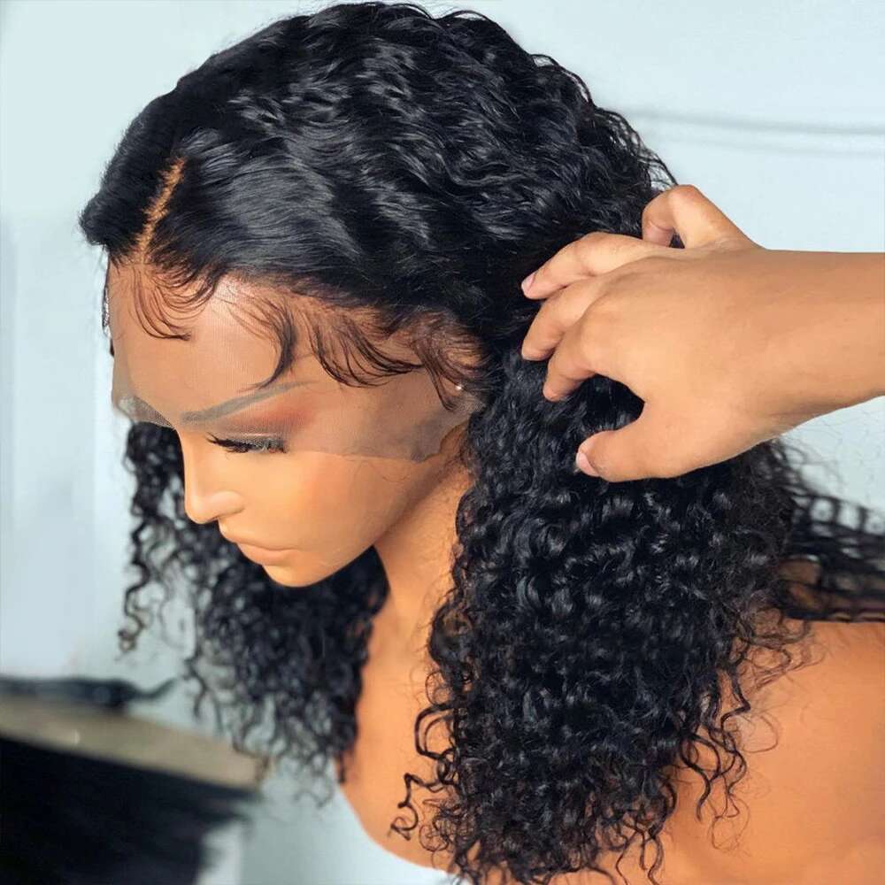Deep Wave 13X4 Front Short Bob Human Hair Wigs Transparent Kinky Curly Lace Frontal Wig For Black Women 180%
