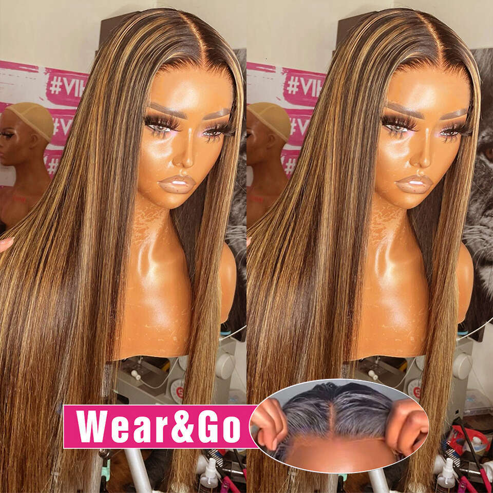 Highlight Glueless Wig Ready To Wear And Go Preplucked Brazilian Straight HD Lace Colored Human Hair Wigs For Women