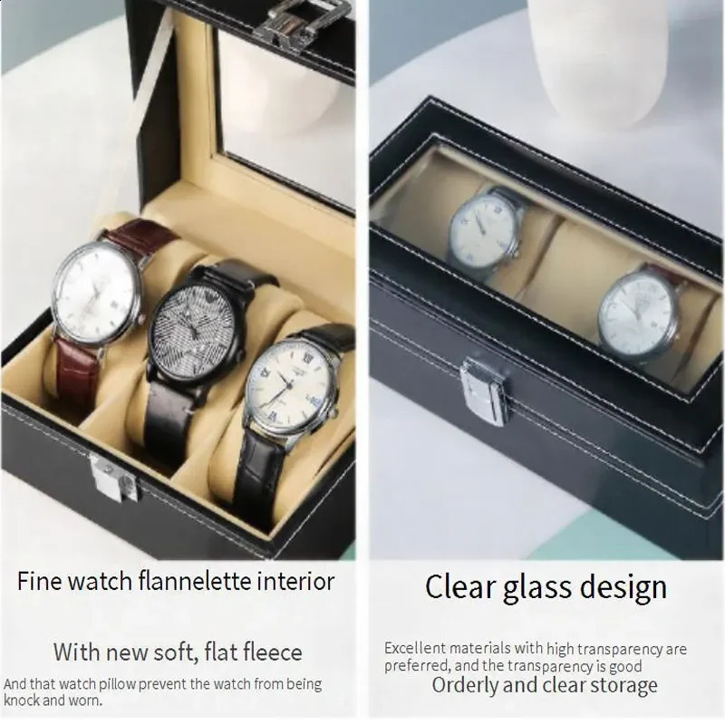 selling PU leather display storage box mens watch with glass top 240912