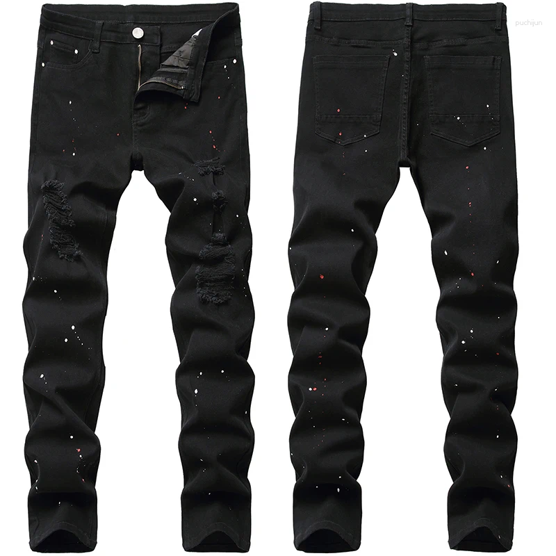 2025 S Fashion Designer Men S Jeans Four Season Men Denim Design Lacquer Foot Casual Long Pants Stretch Regular Fit Black Trousers
