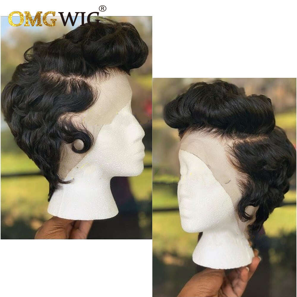 13X4 Lace Frontal Wig Brazilian Remy Human Hair Wigs For Women Wavy Preplucked Haire 13X6x1side Part Short Bob With Bangs