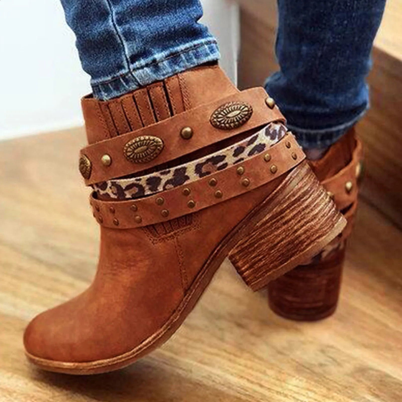 Zip Retro Square Round Fashion Winter Boots Heel Womens Boots Summer Womens Boots 240914