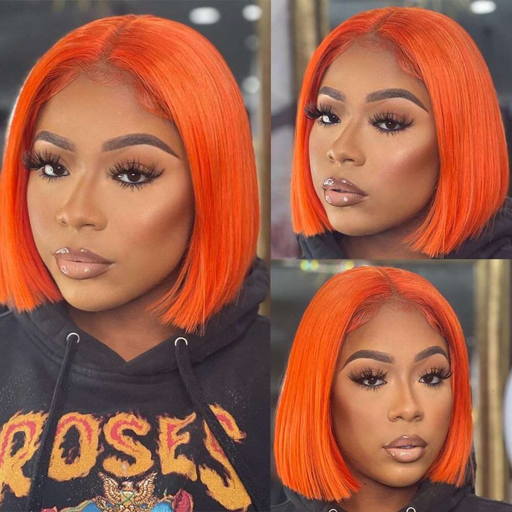 Lace Front Wig Human 13X4 Colored Short Ginger Orange Bob Wigs 150% Pre Plucked Natural Haire With Baby Hair