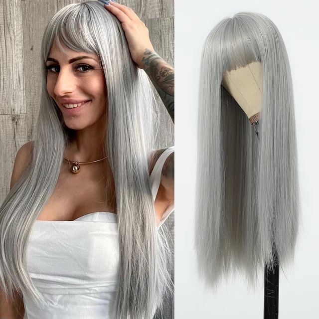 Best-selling fashion female wig wine-red air bangs long straight hair synthetic fiber high temperature silk wig set