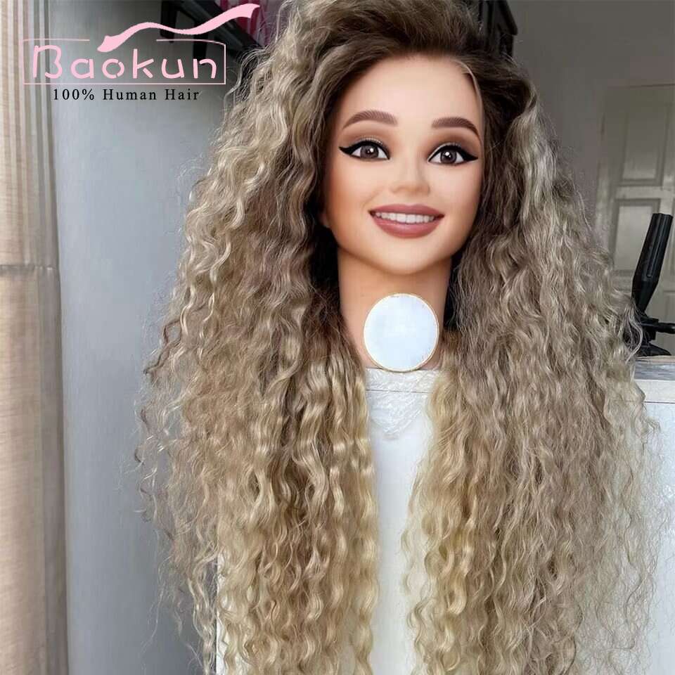 13X4 Ash Blonde Curly Front Preplucked 13X6 HD Human Hair Lace Frontal Wig Brazilian Glueless Wigs For Women