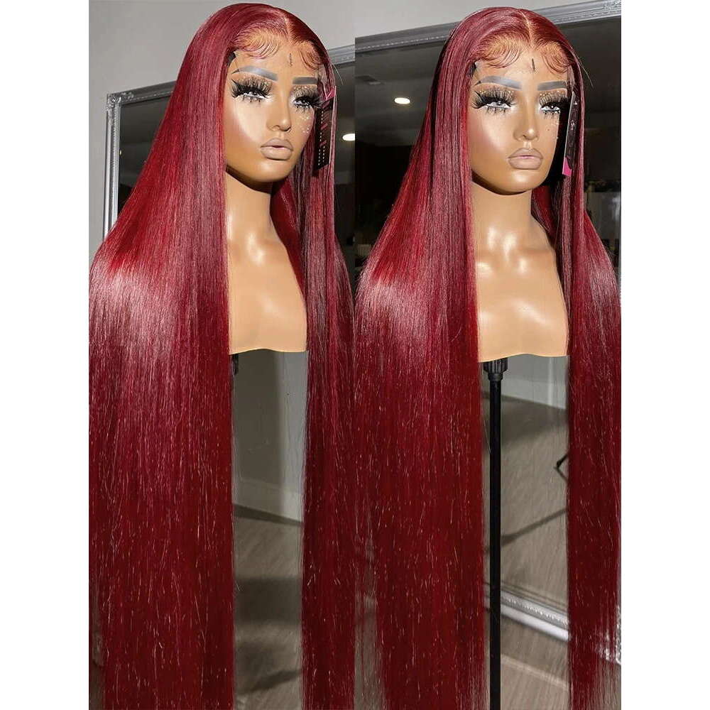 Bury 13X6 HD Front Wig 13X4 Straight 99J Red Colored Lace Frontal Human Hair Wigs For Women 220% Density