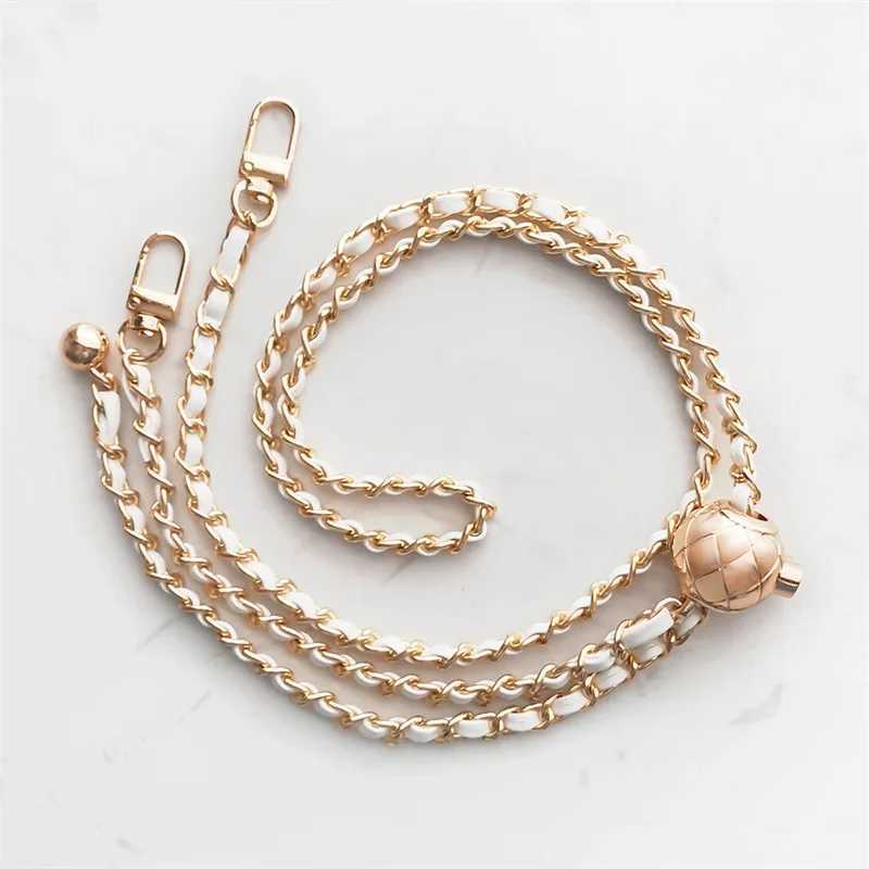 Belts Bag chain round gold ball adjustable length wear-resistant leather metal chain no wear replacement shoulder strap phone case chain J240913