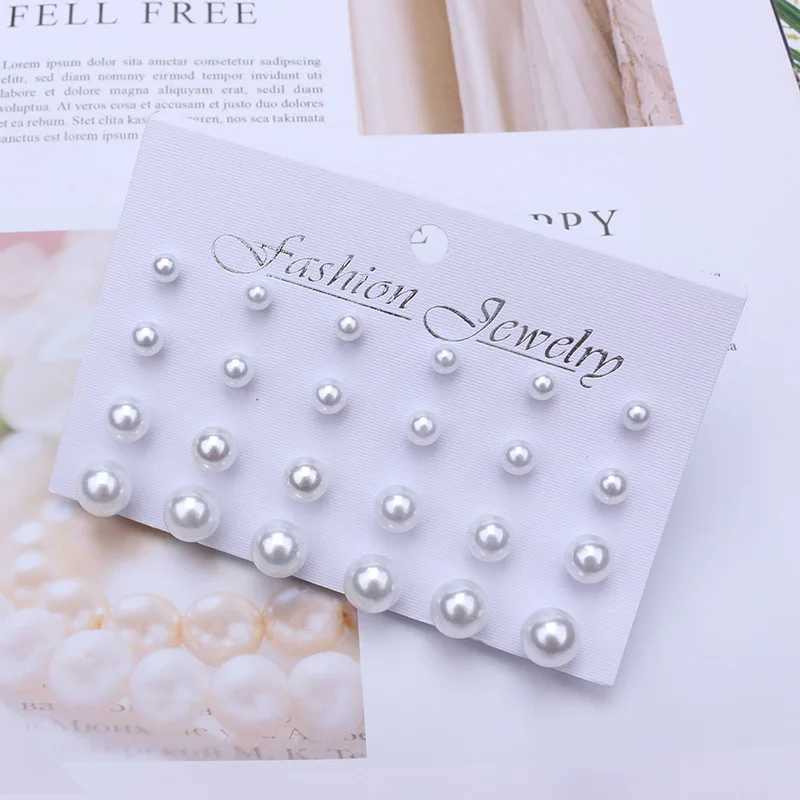 Pearl Earrings Set For Women Jewelry On Ear Ball Stud Earrings kit Bijouteria brincos Bijoux 12 Pair Beige White Pearl EarringX241023