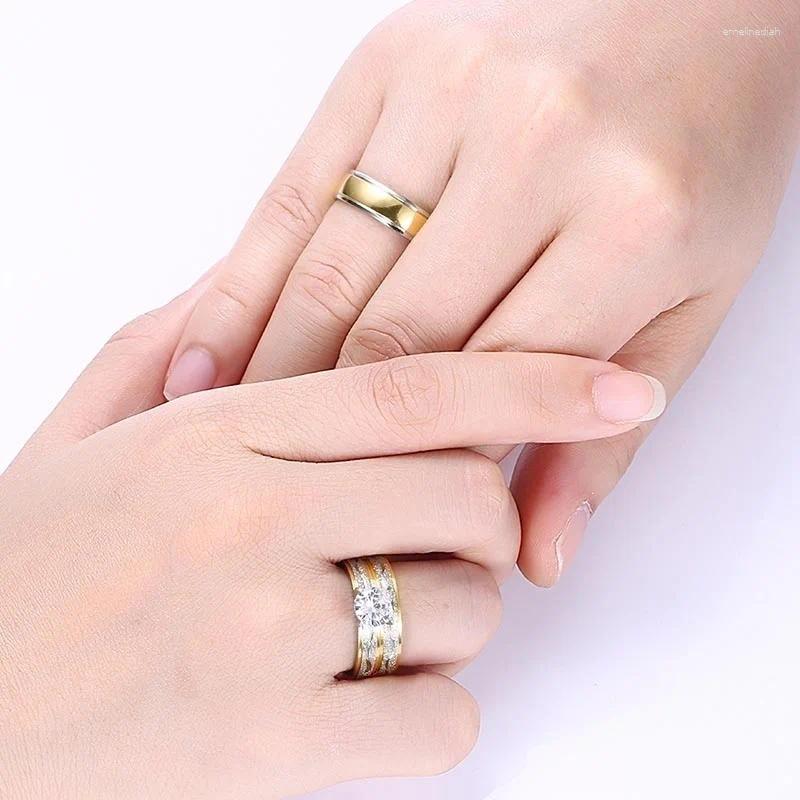 wedding rings 2024 fashion couple for lovers exquisite zircon women set trendy stainless steel men jewelry