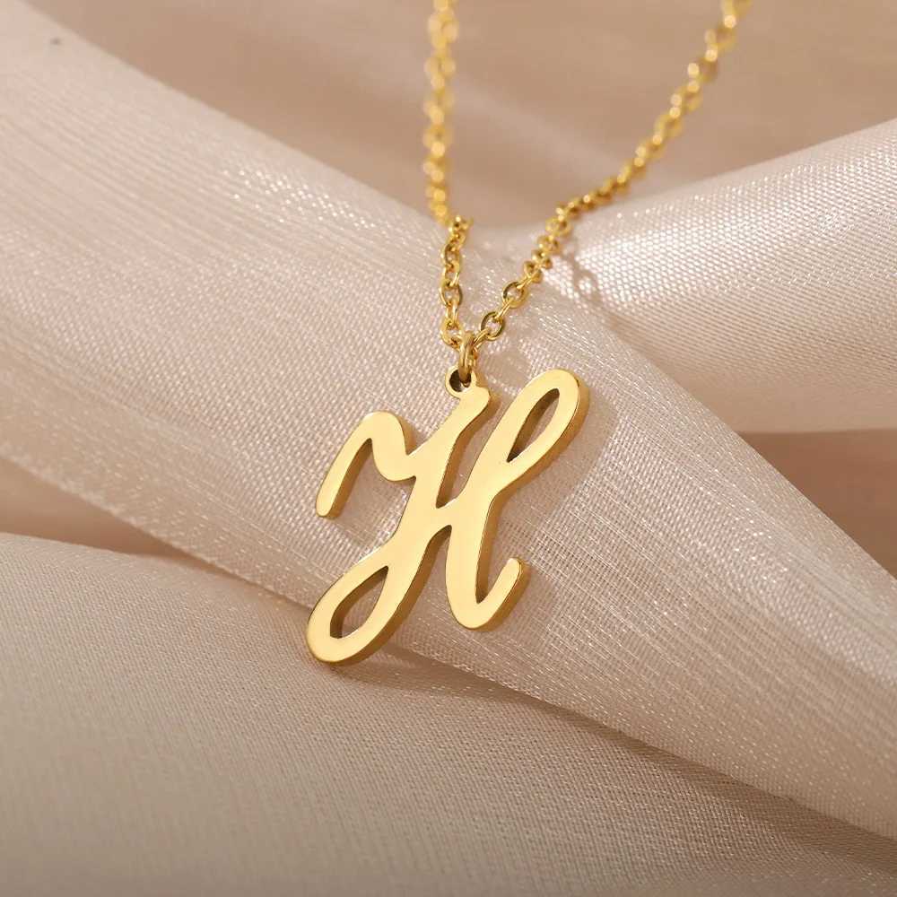 Artistic Cursive Initials Womens Letter Necklace Gold Plated Chain Necklace Charm Necklace Stainless Steel Jewelry W250318