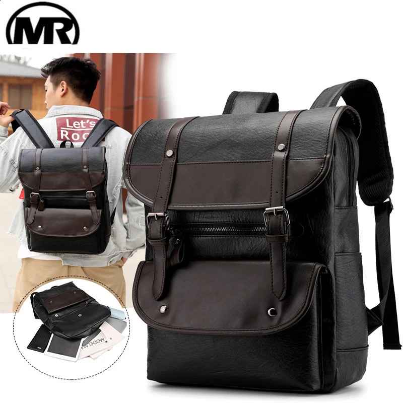 Mens Fashion Retro Business Bag Travel Weekend Large Capacity Waterproof Durable Leather Backpack 240913