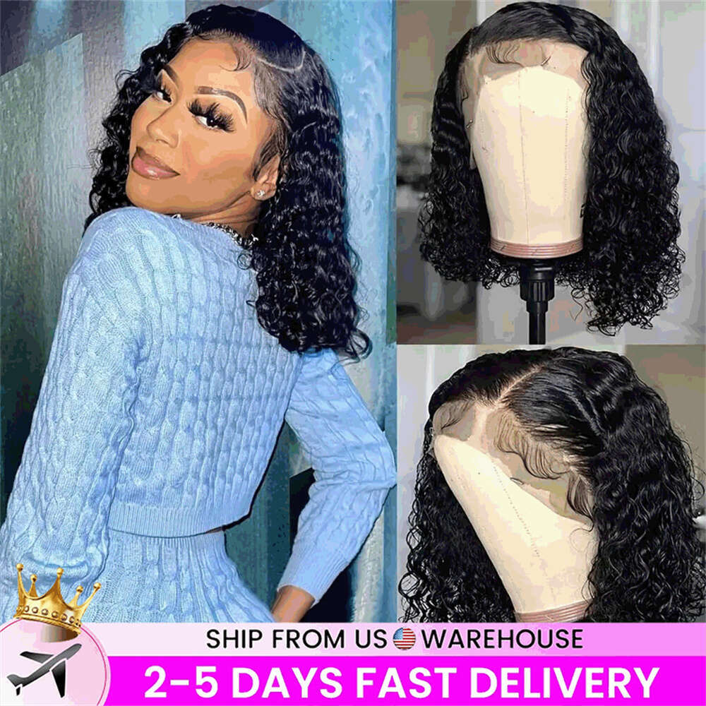 13X4 Lace Frontal Human Brazilian Deep Wave Bob Natural Haire Remy Short Curly Closure Wig Preplucked Baby Hair