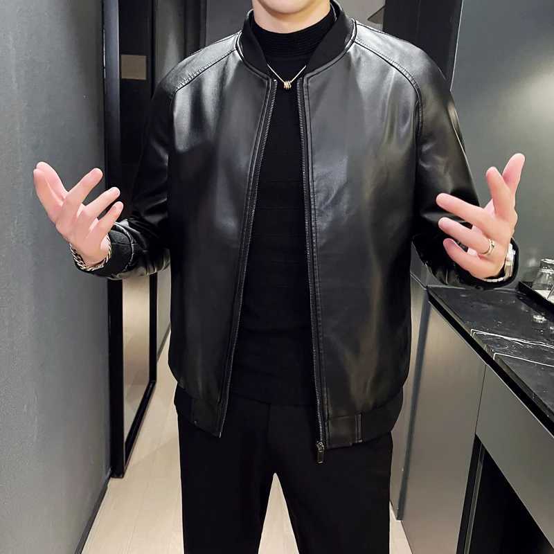 Men SprAutumn Thin Style Motorcycle Leather Jacket Fashionable Motorcycle Leather Jacket Fabric Soft Version Slim Simple Coat W251023