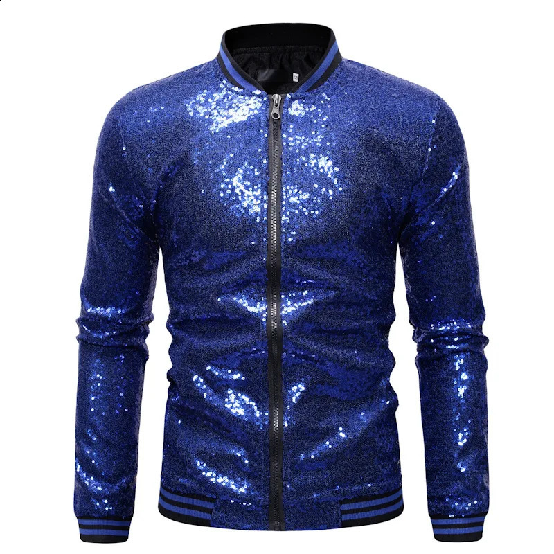 Shiny Sequins Sparkle Bomber Jacket Men est Gold Glitter Striped Zipper Mens Jackets And Coats Party Dance Show Clothes 240911