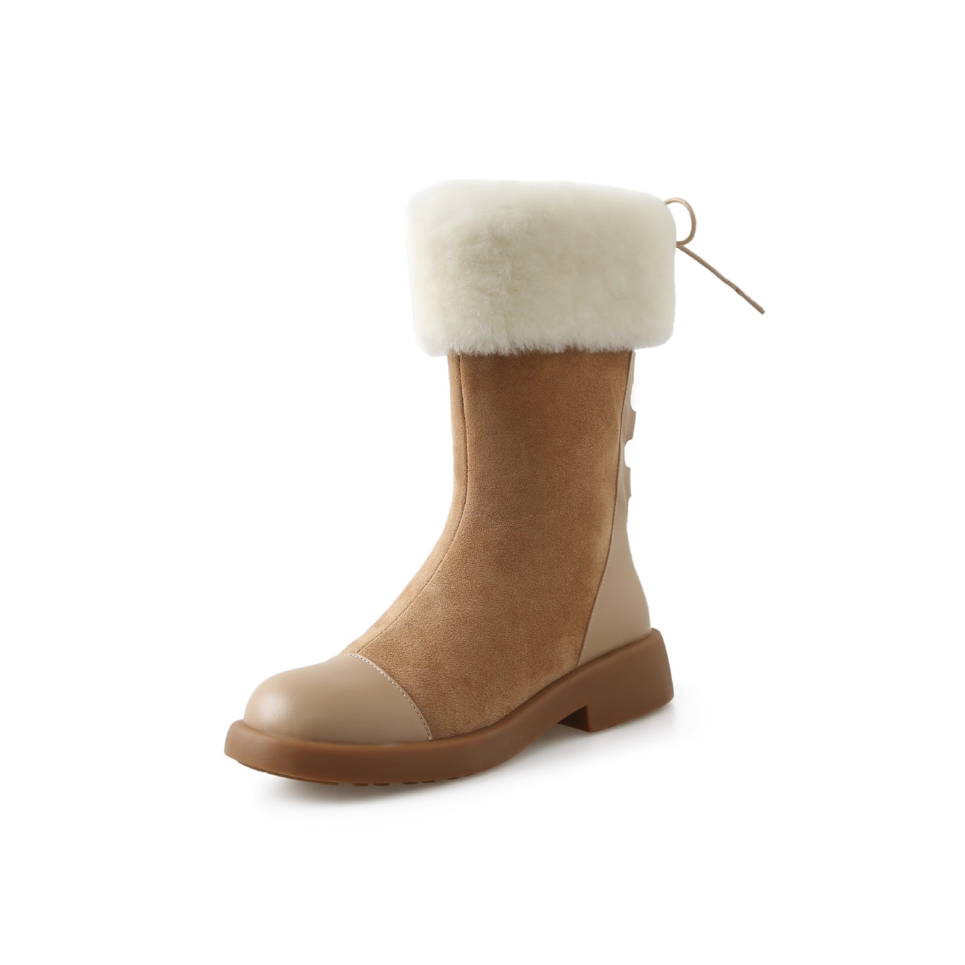 Soft leather and plush midsole snow 2024 winter new fur integrated thick soled short boots