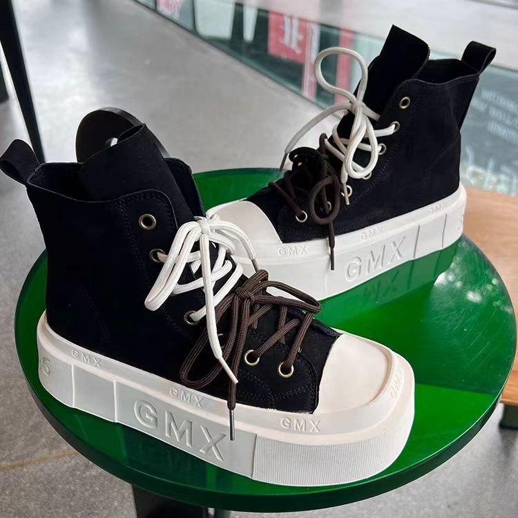 2024 Korean High Top Canvas Shoes Women's Thick Soled Height-Boosting Sneakers f411