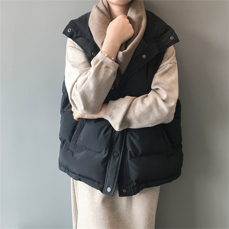 Autumn Winter Elegant Cotton Warm Vest Female Students Streetwear Korean Loose Sleeveless Parkas Vest Women 240911