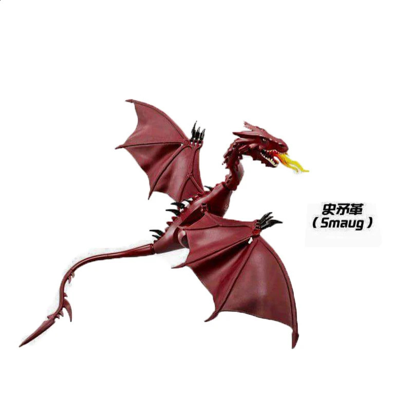 Magic Medieval Series Flying Dragon Red Smaug Flame Dragon Building Blocks DIY Bird Toys with Soft Wings Christmas Gift for Boys 240911