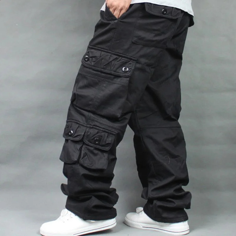 Autumn Winter Fleece Thickened Overalls Hip Hop Mens Long Trousers Men Baggy Casual Pants Warmth Plus Size 40 Mens Bottoms 240911