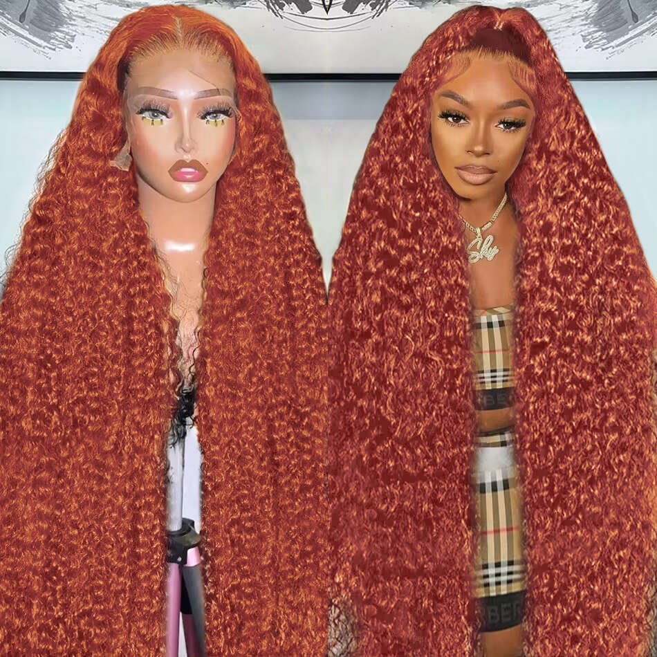 250 Density Orange Ginger Deep Front Human Hair 13X6 HD Transparent Curly Wave Lace Frontal Wigs For Women