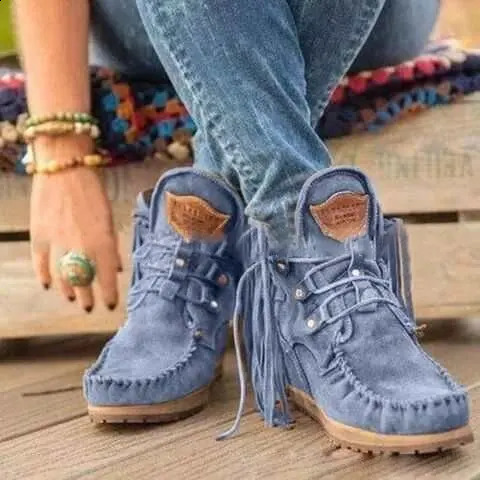 Womens boots Plus size tassel short autumn/winter flat shoes retro fashion thick soled foot boots keep warm vegetative state 240919