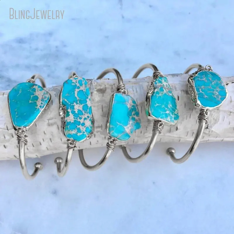 10pcs Turquoise Bangle Bracelet Sediment Jasper K Gold Color Stainless Steel Cuff Women Bridesmaid Gift Boho Wedding Jewelry 240914