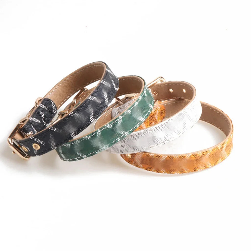 Pet accessories printed personalized retro PU leather dog collar with metal buckle cute leash set all year round 240913