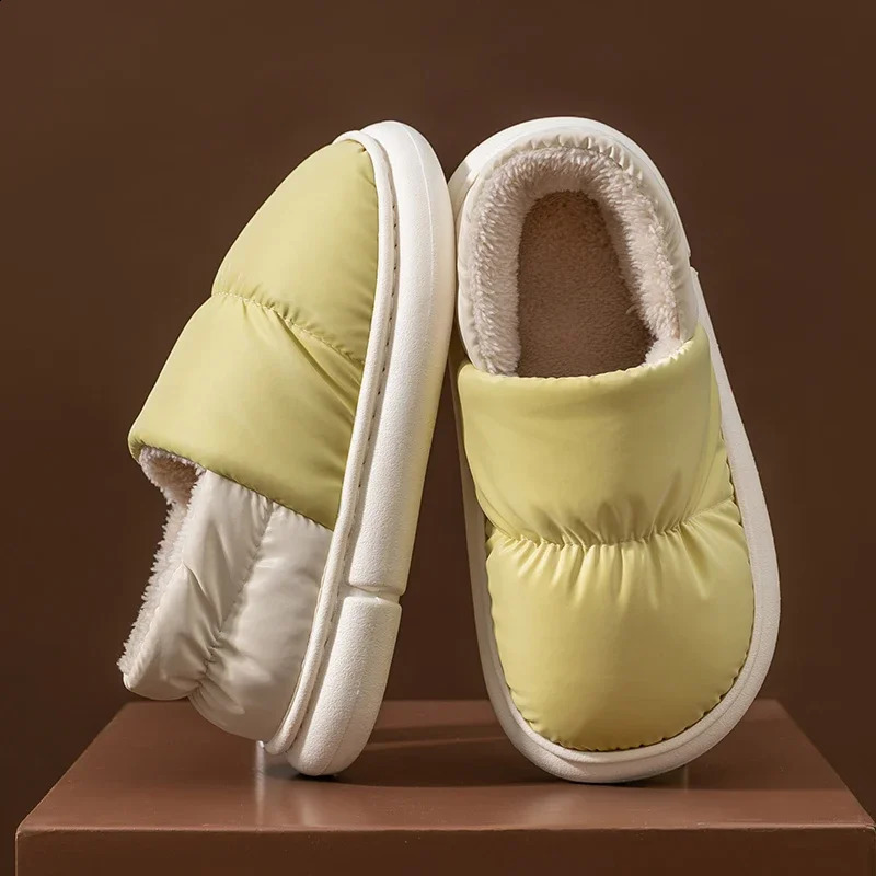 Fashion Winter Mens Waterproof Cloth Non-slip Slides Cover Heel Warm Plush Slippers Male Soft Sole Home Casual Cotton Shoes 240914