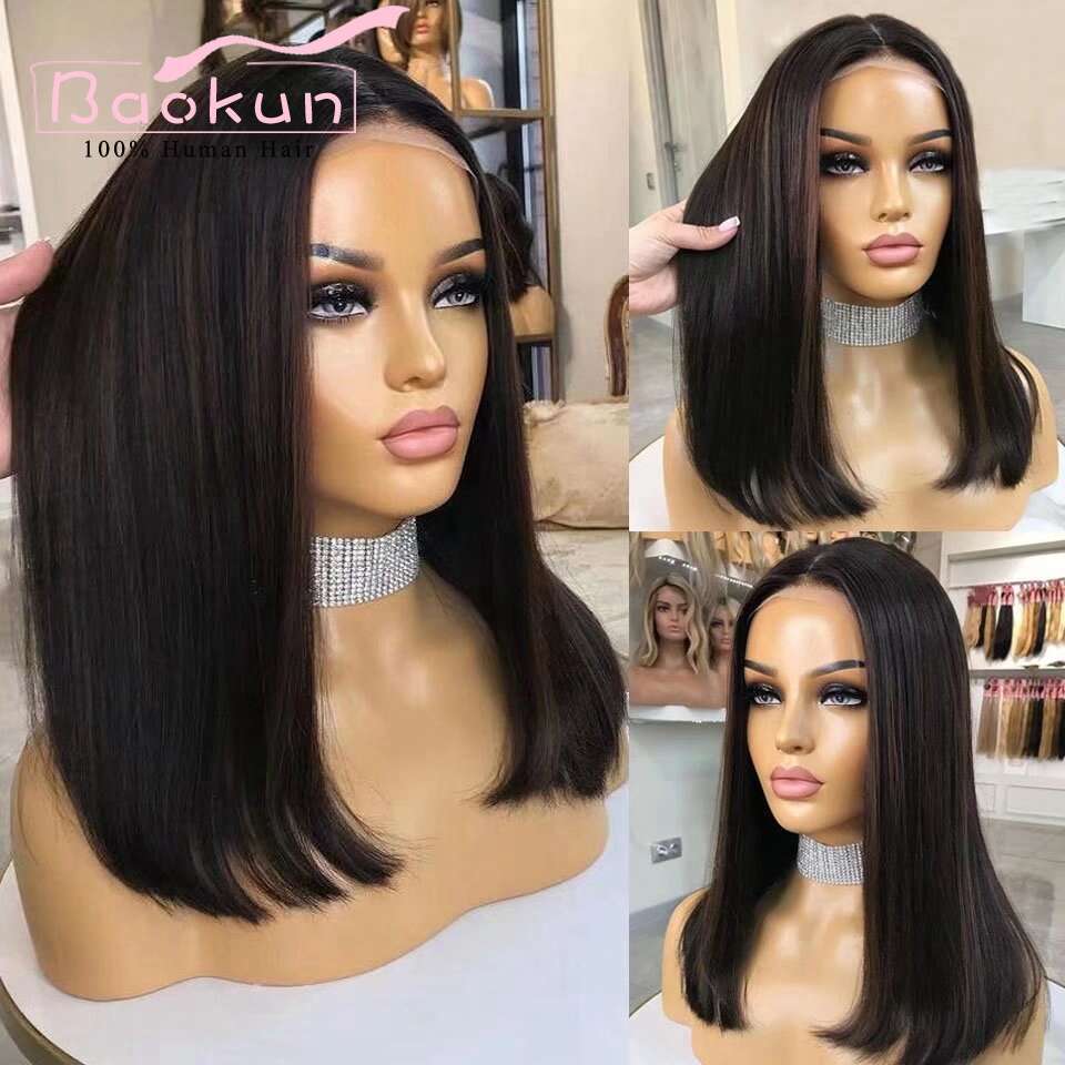 13X4 Short Ash Blonde 360 Frontal Wig Highlight Bob Straight Lace Front Wigs For Women Human Hair