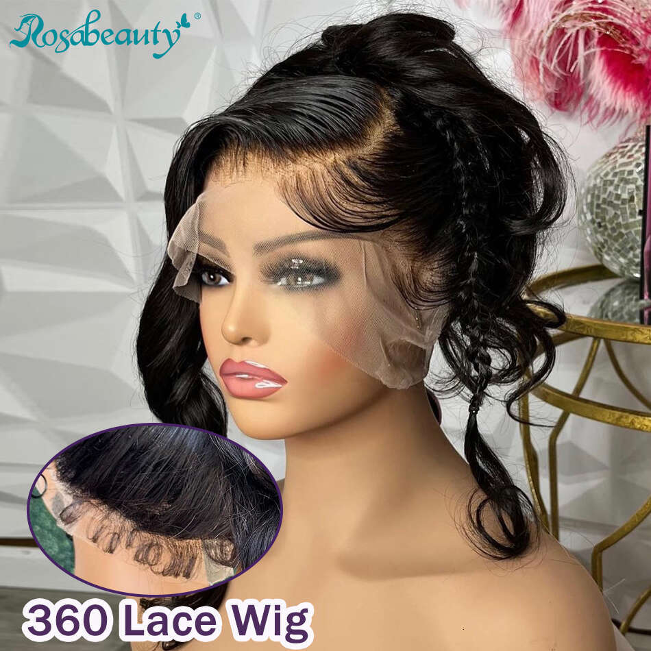 Rosabeauty 30 40 Inch 360 Front Human Hair Pre Plucked Brazilian 200% Bleached Knots Lace Frontal Wig Ponytail Wigs