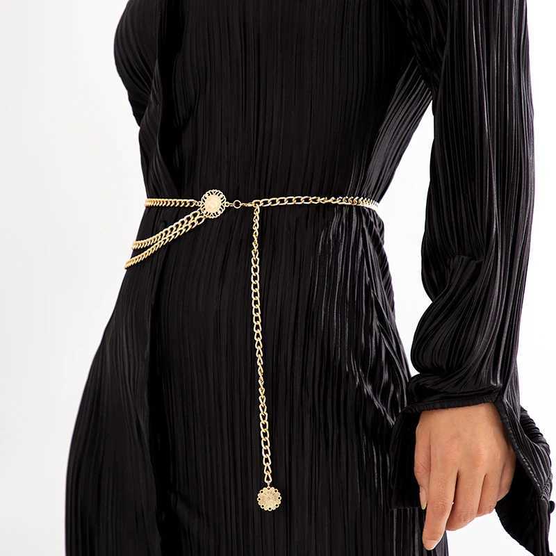 Belts 2023 New Multi layer Chain Belt Womens Fashion Gold Silver Metal High waisted Chain Dress Womens Tassel Belt J240913
