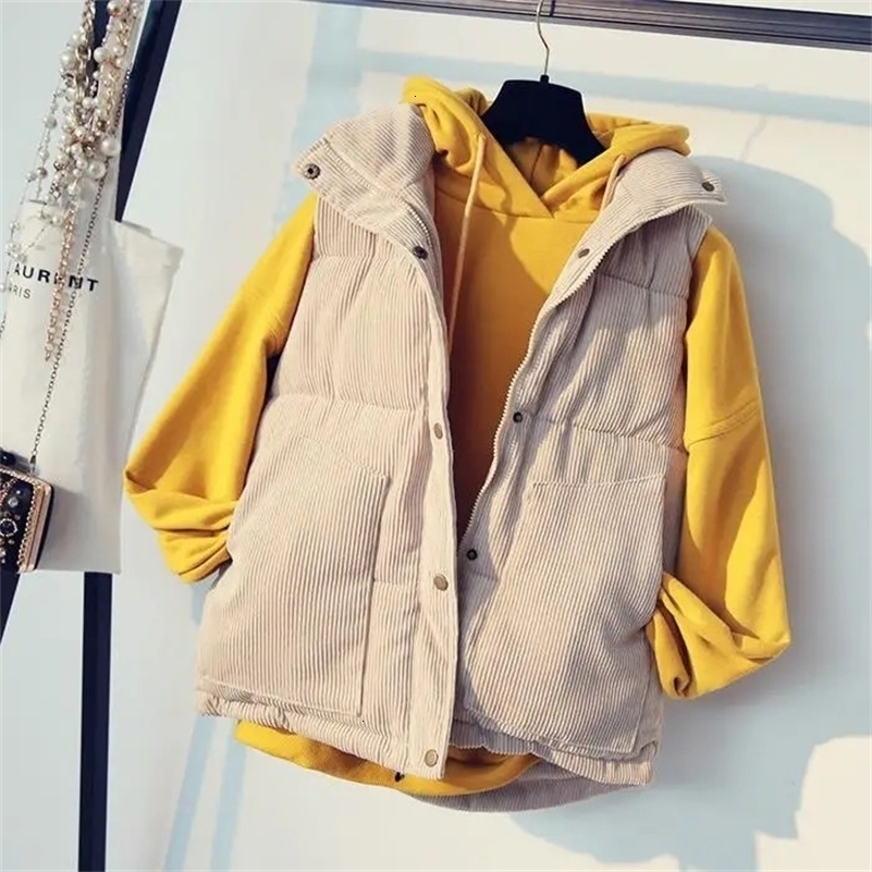 Woman Jacket Vest Corduroy Vest Womens Autumn Winter Clothing Loose Short Cotton Coat Vest Chaleco Mujer 240911