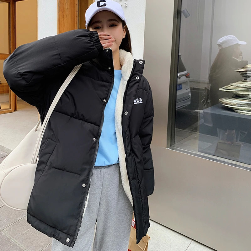 Womens Khaki Reversible Down Jackets Winter Baggy Comfortable Coat Thickening Warm Female Puffer Cotton Padded Jacket Outwear 240913