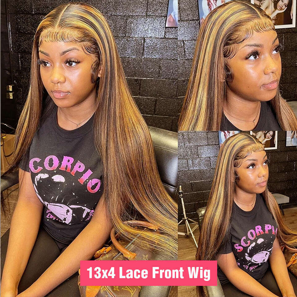 Highlight Glueless Wig Ready To Wear And Go Preplucked Straight 13X4 HD Lace Frontal Colored Human Hair Wigs On Sale