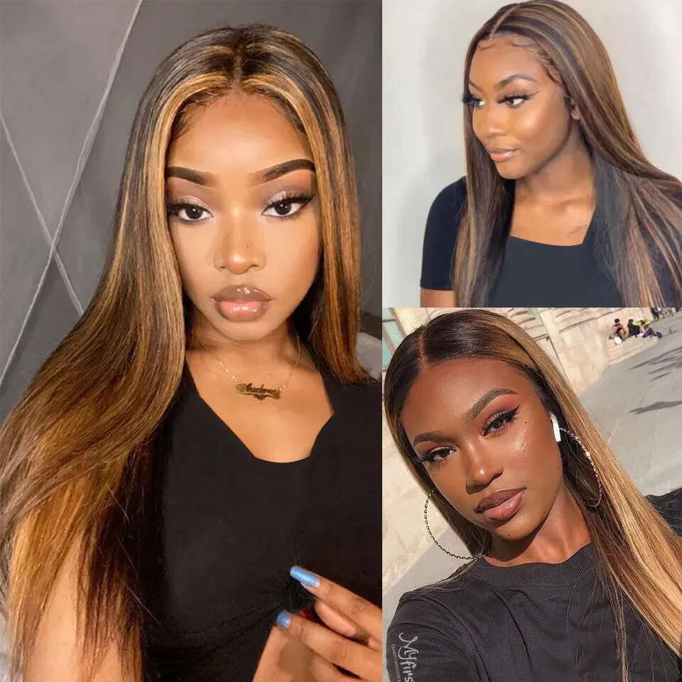Highlight Glueless Wig Ready To Wear And Go Preplucked Brazilian Straight HD Lace Colored Human Hair Wigs For Women