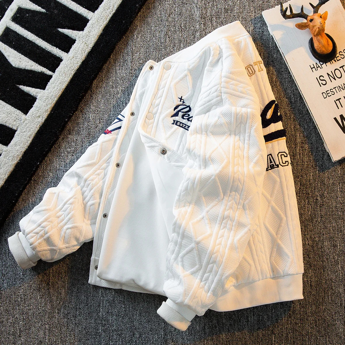 Heavy Retro American Vibe Style Baseball Jacket Men Winter Trendy Bomber Jacket Winter Wear Jackets Coats 240911