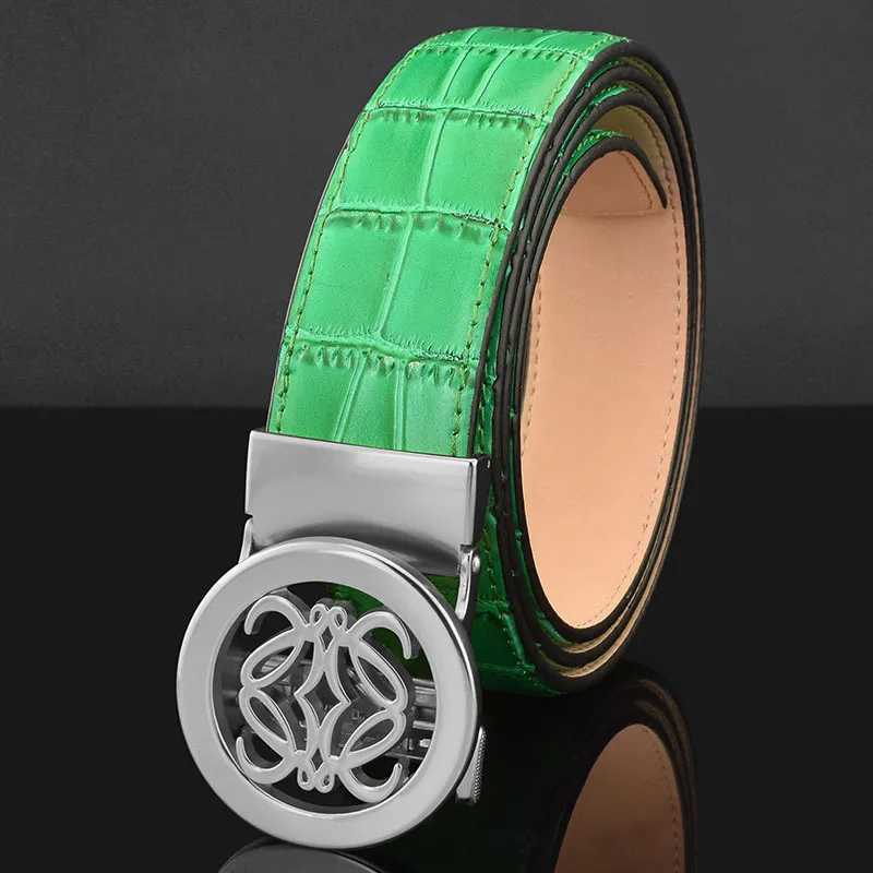 Belts High quality automatic buckle mens gold buckle fashionable waist belt made of genuine leather black denim leather cintos masculinos green J24091