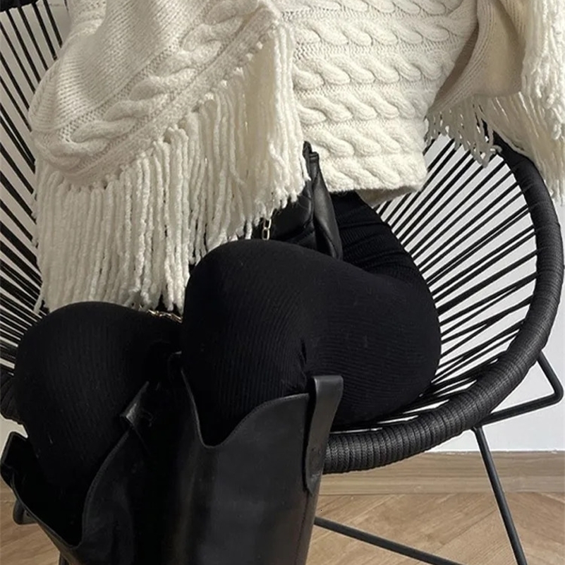 Tassels Solid Women Sweater Off Shoulder Knitted Female Pullover 2024 Autumn Elegant Casual Loose Long Sleeves Lady Sweaters 240911