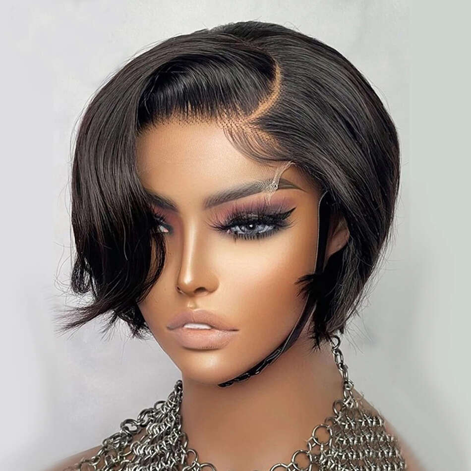 Short Bob E Cut Wig Frontal Straight Transparent Lace Front Human Wigs For Black Women Preplucked Brazilian Hair