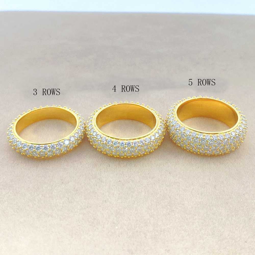 Hip Hop Eternity Ring White Yellow Rose Gold Color 925 Sterling Silver 4 Rows VVS Moissanite Iced Out Diamond Ring