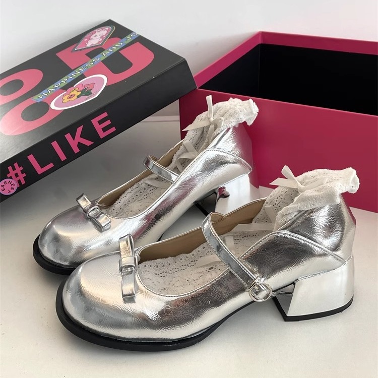 Sier Bow Mary Janes 2024 Summer French Heels | Women's Single Shoes a0d8