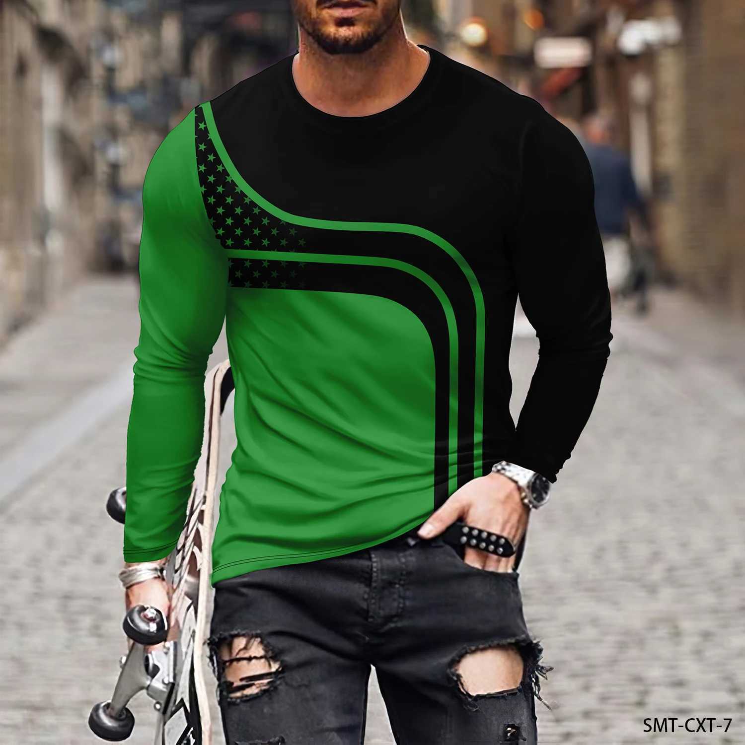 Retro Eagle Pattern 3d Print Summer Mens Round Neck T-shirt Casual Long Sleeve T-Shirt Oversized Pullover Fashion Men Clothing Z240918
